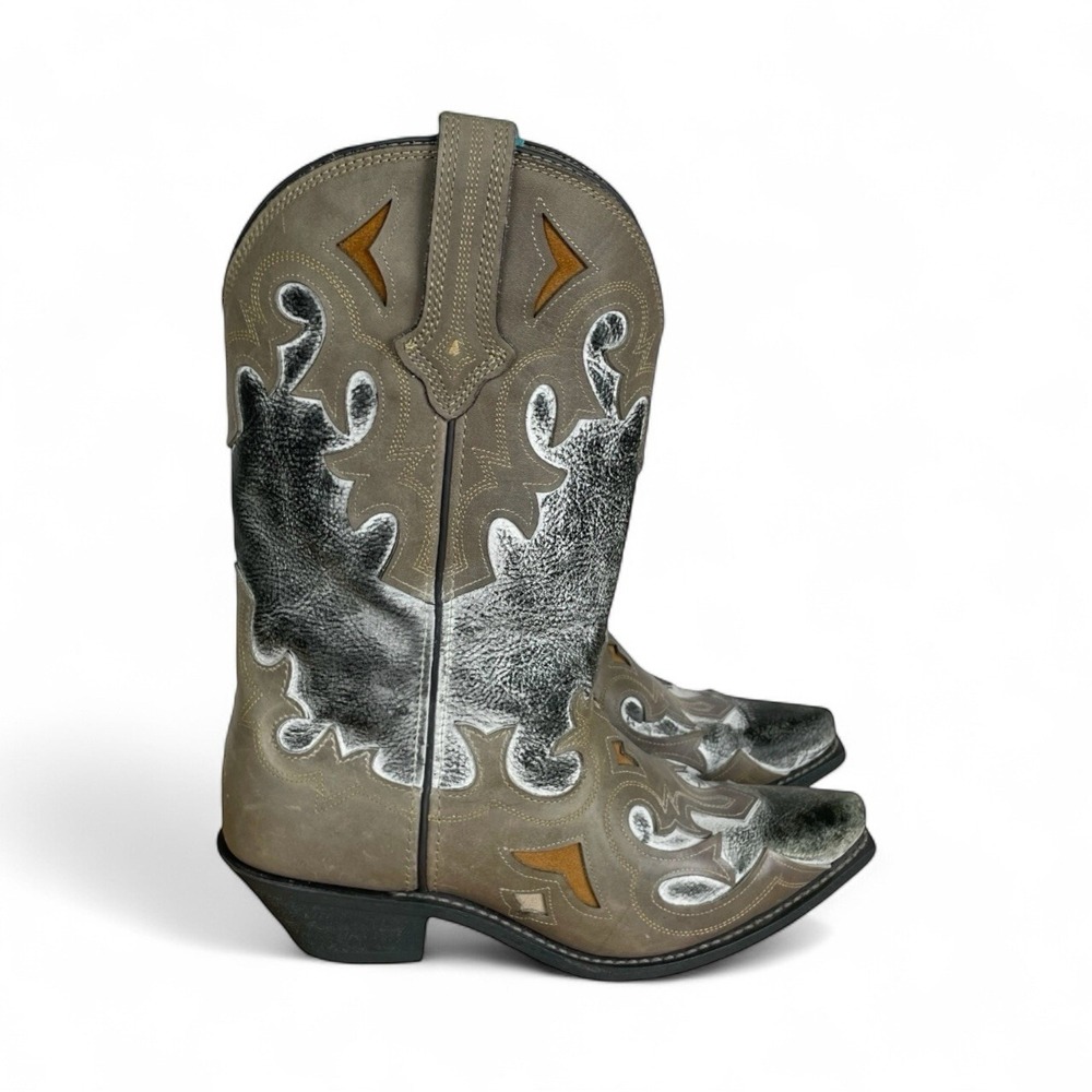 Rockin Country Distressed Artsy Snip Toe Cowboy Boots Womens 9M Boho Chic Rustic